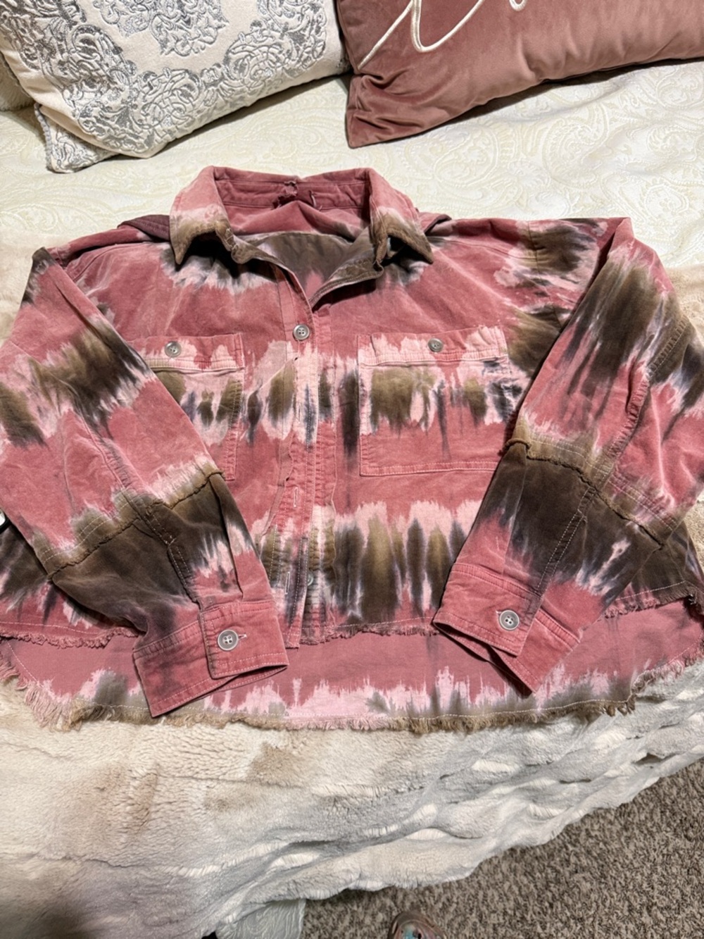 Oli and Hali Tie-Dye Button Front Shacket in Dusty Rose and Olive